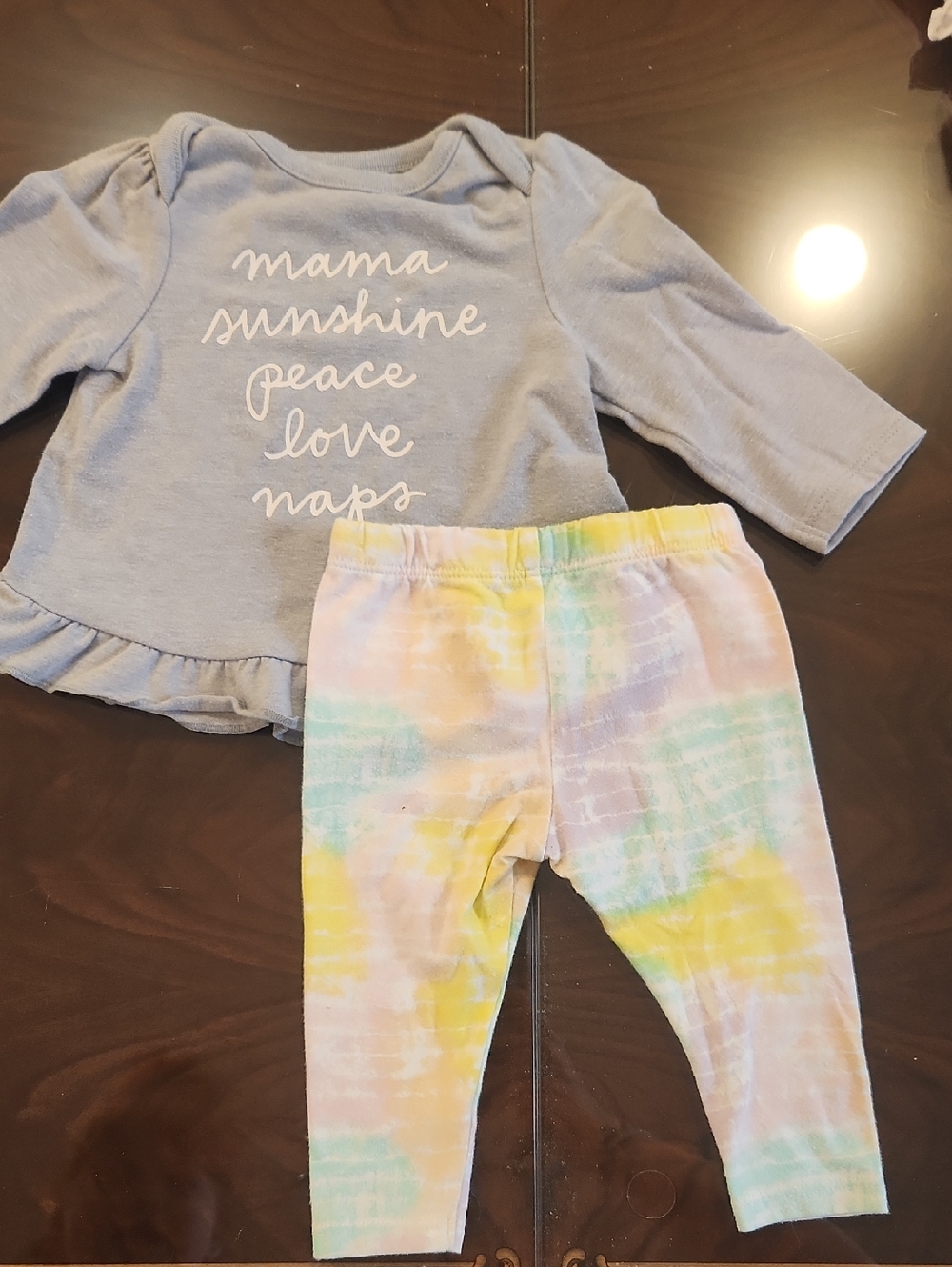 Baby Two-Piece Set - Gray Top & Pastel Tie-Dye Leggings